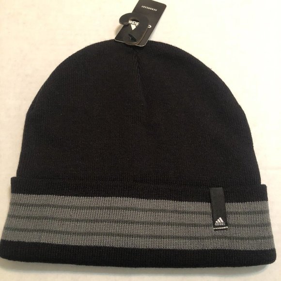 Adidas Aeroready Black/Gray Core Fold II Knit Cuff Beanie Men's One Size Fit All - Picture 3 of 7